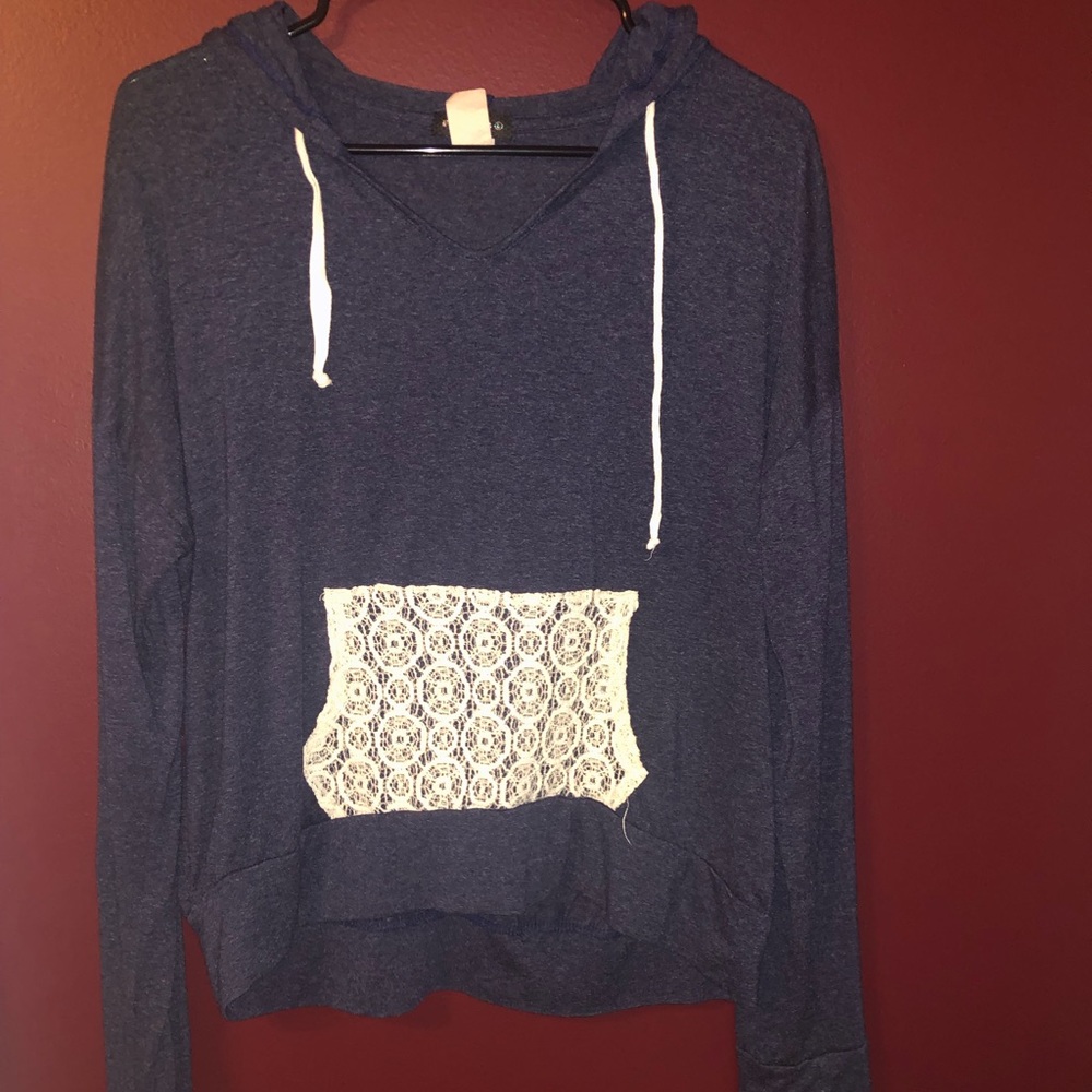 Navy blue lace pocket hoodie